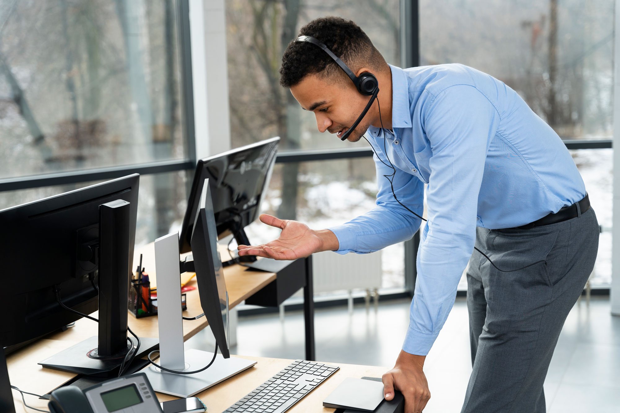 close up person working call center